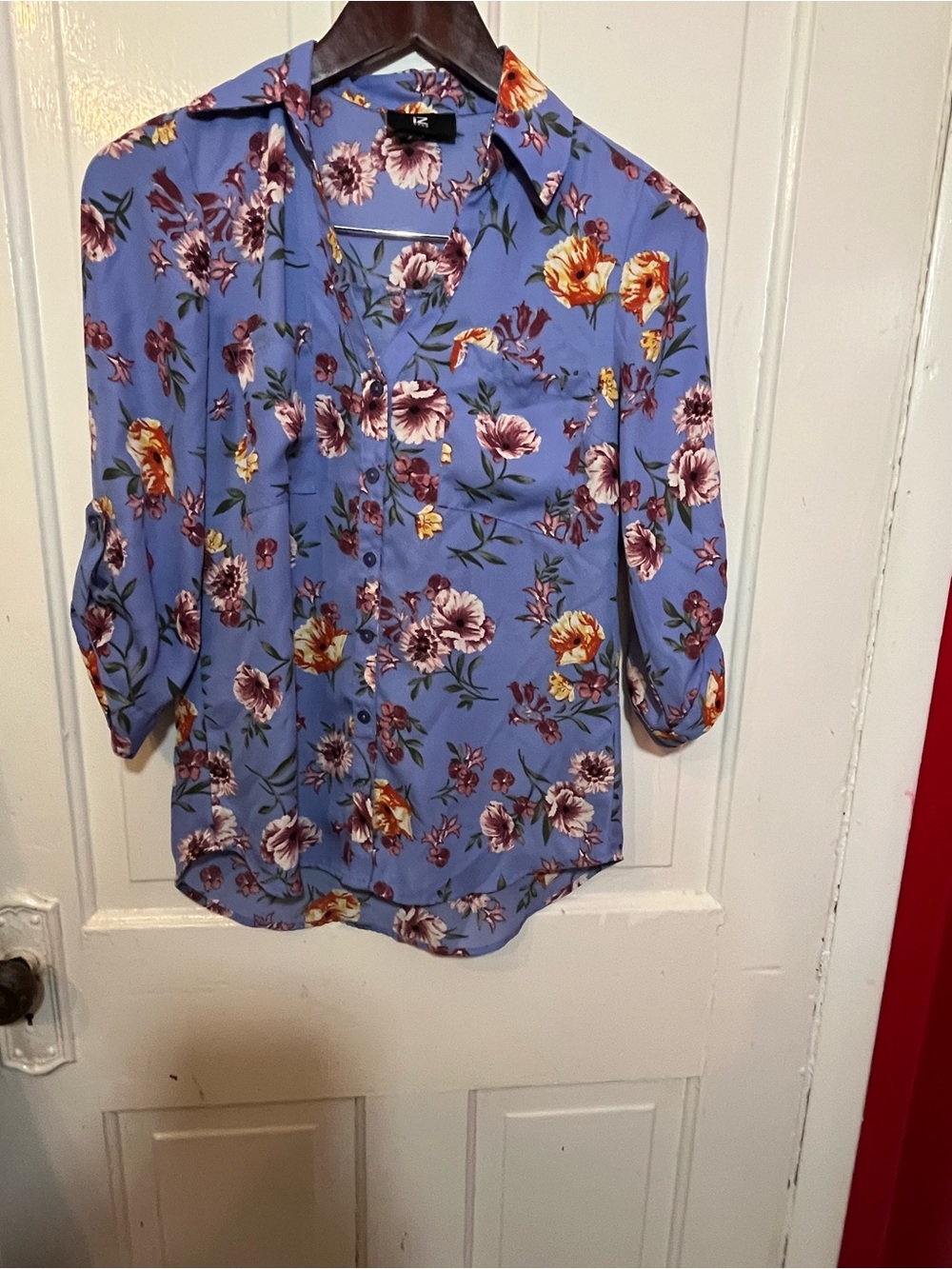 Iz Byer Periwinkle Floral Button-Down Blouse